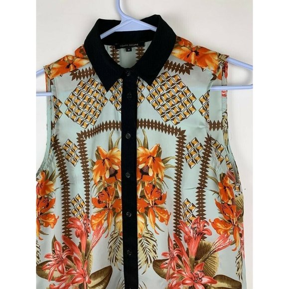 River Island Size 8 Womens Top Sleeveless Floral Print Tunic Button Front - Picture 2 of 5